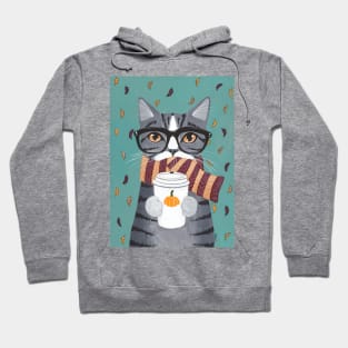 Grey Tabby Autumn Coffee Cat Hoodie